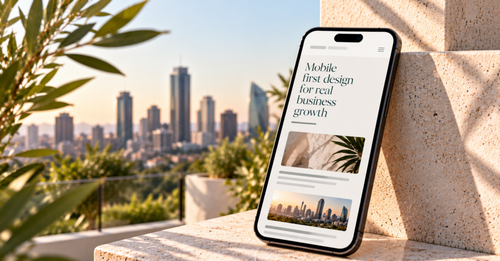 Mobile-First Website Design in South Africa: Why Your Website Must Work on Slow Data Modern mobile responsive website design displayed on laptop and smartphone with fast loading digital interface
